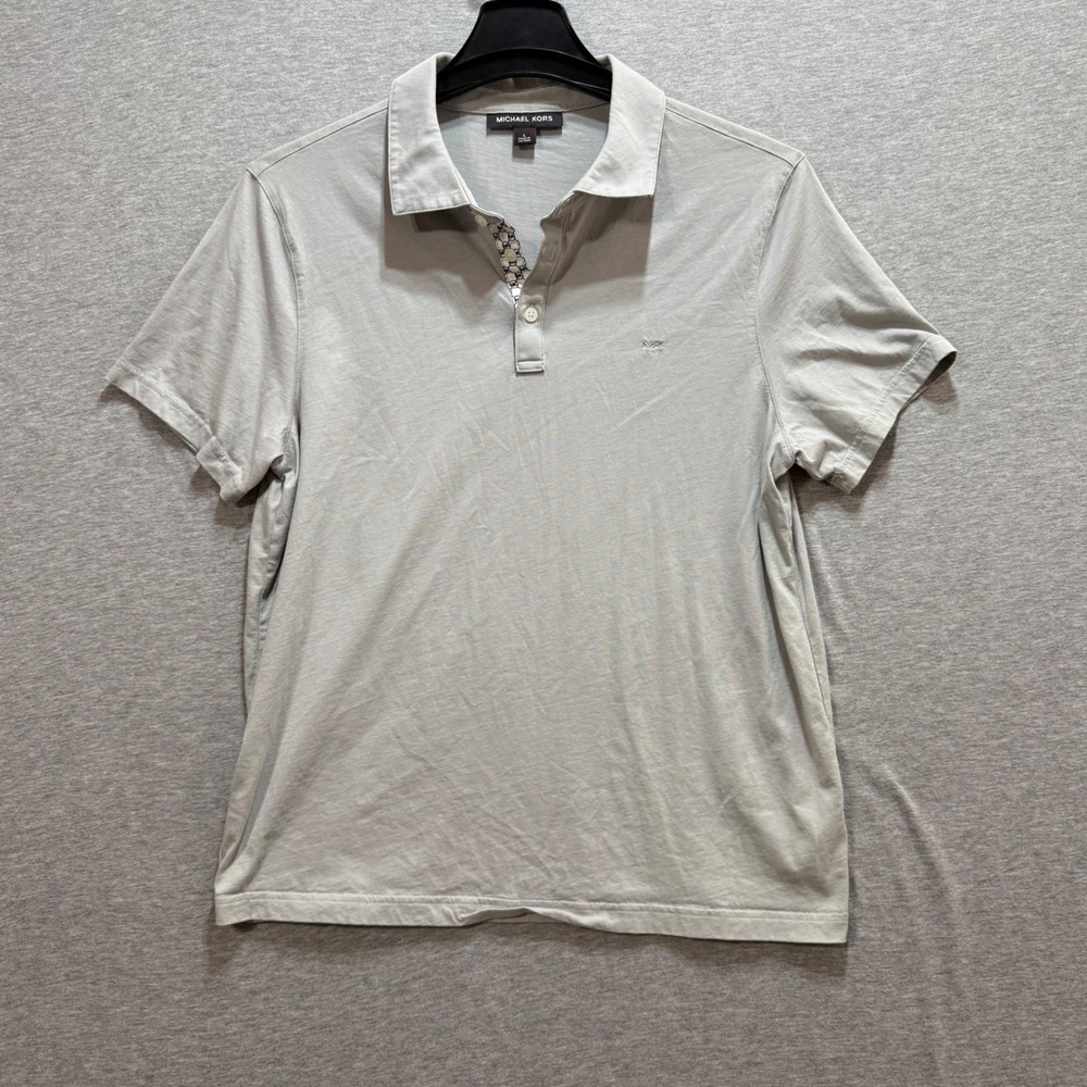 Michael Kors Polo Shirt Mens Size L Light Grey Short Sleeve Preppy Casual
